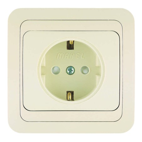 Розетка 1-м СП Mimoza 16А IP20 с заземл. защ. шторки крем./крем. Makel 25058