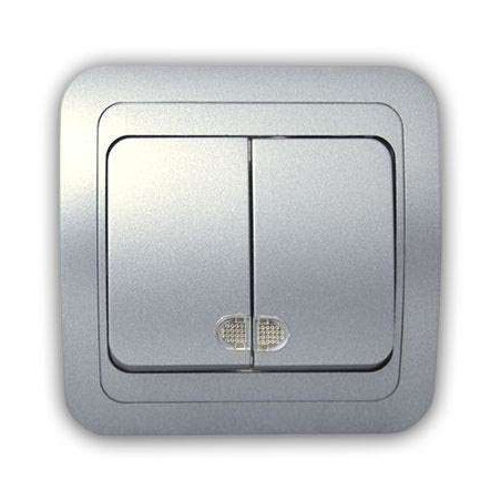 Выключатель 2-кл. 2п СП Mimoza 10А IP20 с подсветкой серебр./серебр. Makel 23423