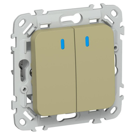 Выключатель 2-кл. СП FLITE ВС12-1-1-ФлО 10А с индикацией механизм олив. IEK FI-V20-1-10-1-K26