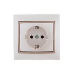 Розетка СП Mira 16А IP20 с заземл. со вставкой керамика свет. корич./жемчуж./бел. перламутр. LEZARD 701-3031-122