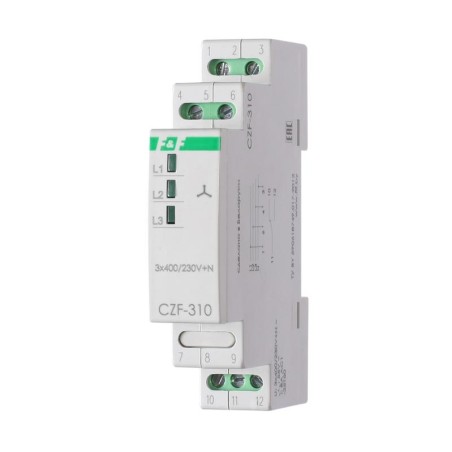 Реле контроля фаз CZF-310 (1 модуль, монтаж на DIN-рейке, 3х400/230+N 8А 1NO/NC IP20) F@F EA04.001.005