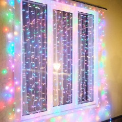Гирлянда светодиодная "Светодиодный Дождь" 2х3м 600LED мультиколор RGB 55Вт 230В IP65 провод прозр. (свечение с динамикой при пр