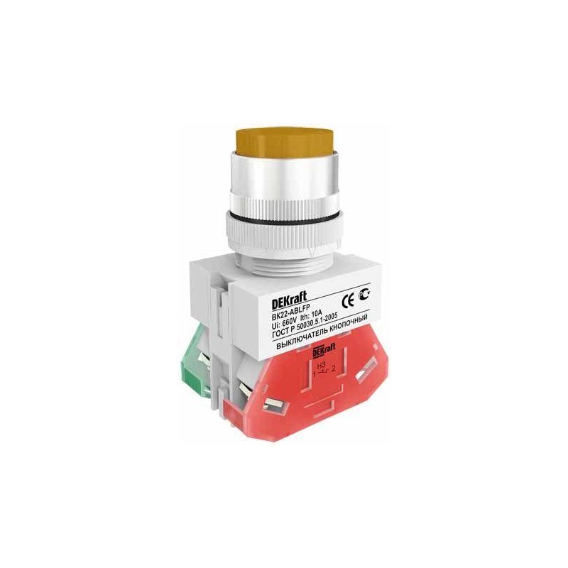 Выключатель кнопочный LED ABLFP ВК-22 d22мм 24В AC/DC желт. DEKraft 25071DEK