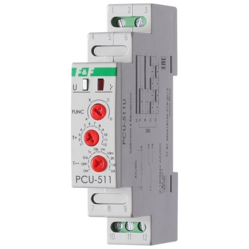 Реле времени PCU-511U 8А 12-264В AC/DC 1 перекл. IP20 многофункц. монтаж на DIN-рейке F@F EA02.001.011