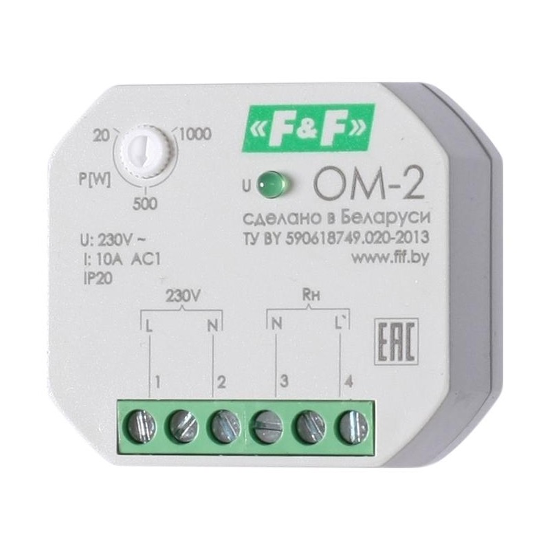 Ограничитель мощности ОМ-2 1ф 20-1000Вт на плоскость 230В AC1 10А 1НО F@F EA03.001.005 Ограничитель мощности ОМ-2 1ф 20-1000Вт на плоскость 230В AC1 10А 1НО F@F EA03.001.005