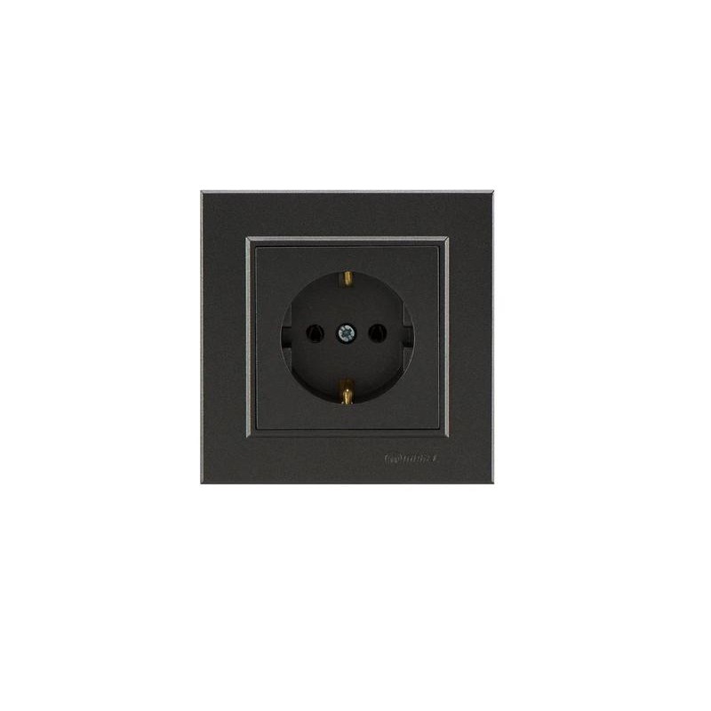Розетка 1-м СП Karea 16А IP20 с/з дым. металлик Makel 56050028 Розетка 1-м СП Karea 16А IP20 с/з дым. металлик Makel 56050028