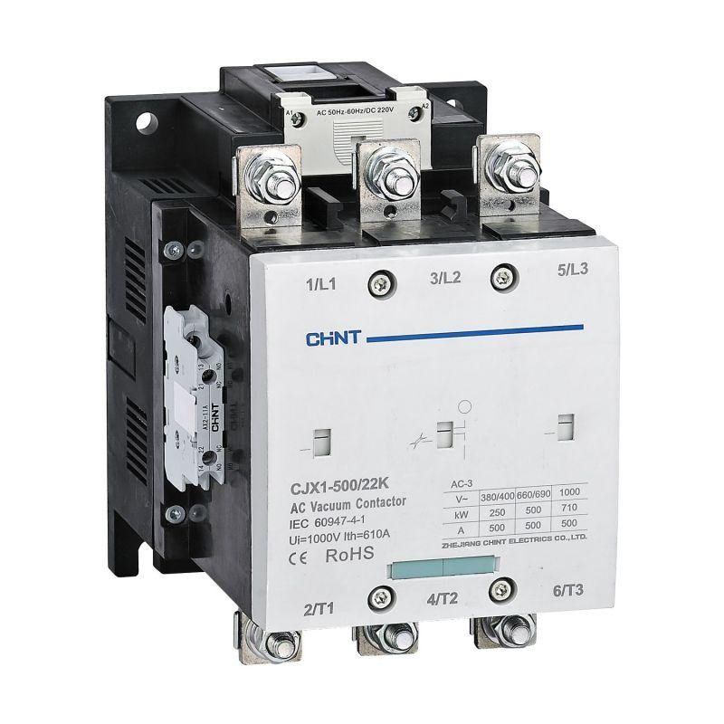 Контактор вакуумный CJX1-500/22K 500А 110В AC/DC 2НО+2НЗ AC-3 CHINT 275714 Контактор вакуумный CJX1-500/22K 500А 110В AC/DC 2НО+2НЗ AC-3 CHINT 275714