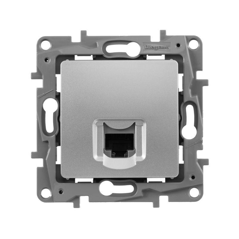 Розетка компьютерная СП Etika RJ45 кат.6 UTP алюм. Leg 672453 Розетка компьютерная СП Etika RJ45 кат.6 UTP алюм. Leg 672453
