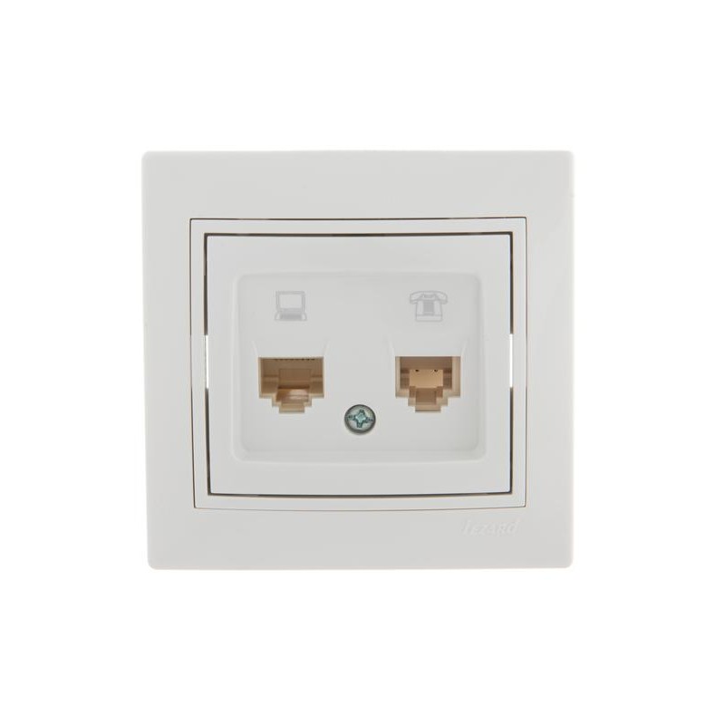 Розетка компьютерная + телефонная 2-м СП Mira RJ45 + RJ11 бел./бел. LEZARD 701-0202-143 Розетка компьютерная + телефонная 2-м СП Mira RJ45 + RJ11 бел./бел. LEZARD 701-0202-143