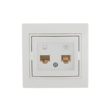 Розетка компьютерная + телефонная 2-м СП Mira RJ45 + RJ11 бел./бел. LEZARD 701-0202-143