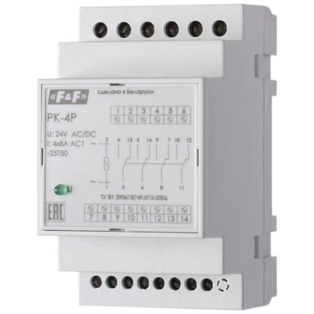 Реле промежуточное PK-4P/Un (монтаж на DIN-рейке 35мм 110В 50Гц 4х8А 4 перекл.) F@F EA06.001.013