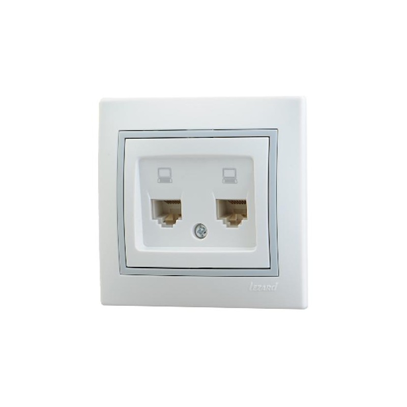 Розетка компьютерная 2-м СП Mira RJ45 16А IP20 с сер. вставкой бел. LEZARD 701-0215-141 Розетка компьютерная 2-м СП Mira RJ45 16А IP20 с сер. вставкой бел. LEZARD 701-0215-141