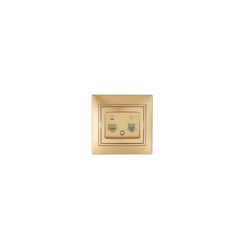 Розетка компьютерная + телефонная 2-м СП Mira RJ45 + RJ11 зол. метал. LEZARD 701-1313-143 Розетка компьютерная + телефонная 2-м СП Mira RJ45 + RJ11 зол. метал. LEZARD 701-1313-143