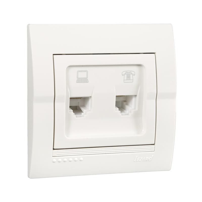 Розетка компьютерная + телефонная 2-м СП Deriy RJ45 + RJ11 IP20 бел. LEZARD 702-0202-143 Розетка компьютерная + телефонная 2-м СП Deriy RJ45 + RJ11 IP20 бел. LEZARD 702-0202-143