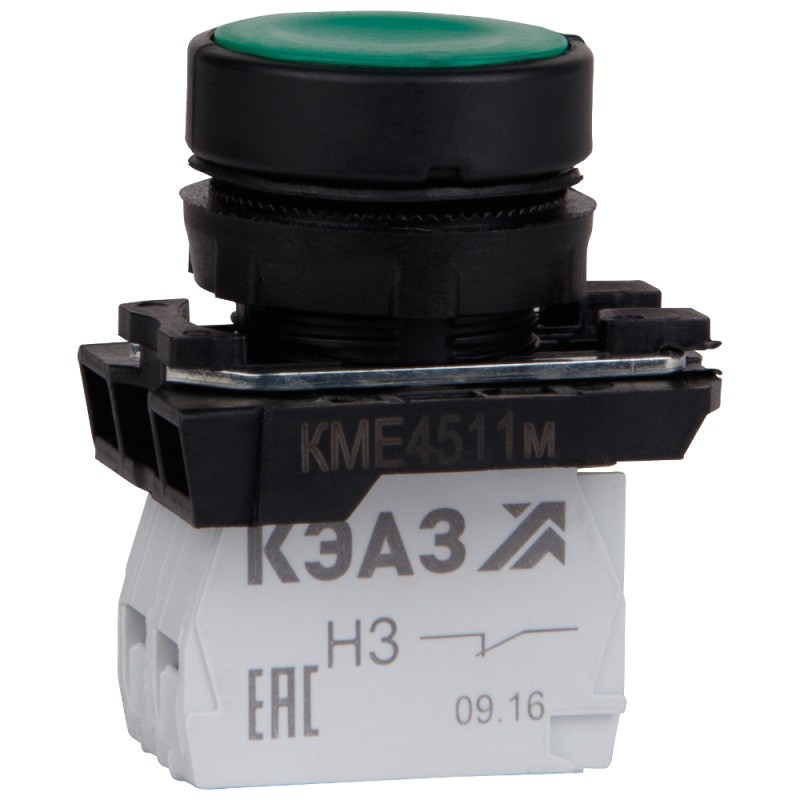 Кнопка КМЕ4101м зел. 0но+1нз цилиндр IP40 КЭАЗ 354344
