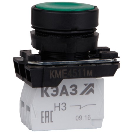 Кнопка КМЕ4101м зел. 0но+1нз цилиндр IP40 КЭАЗ 354344
