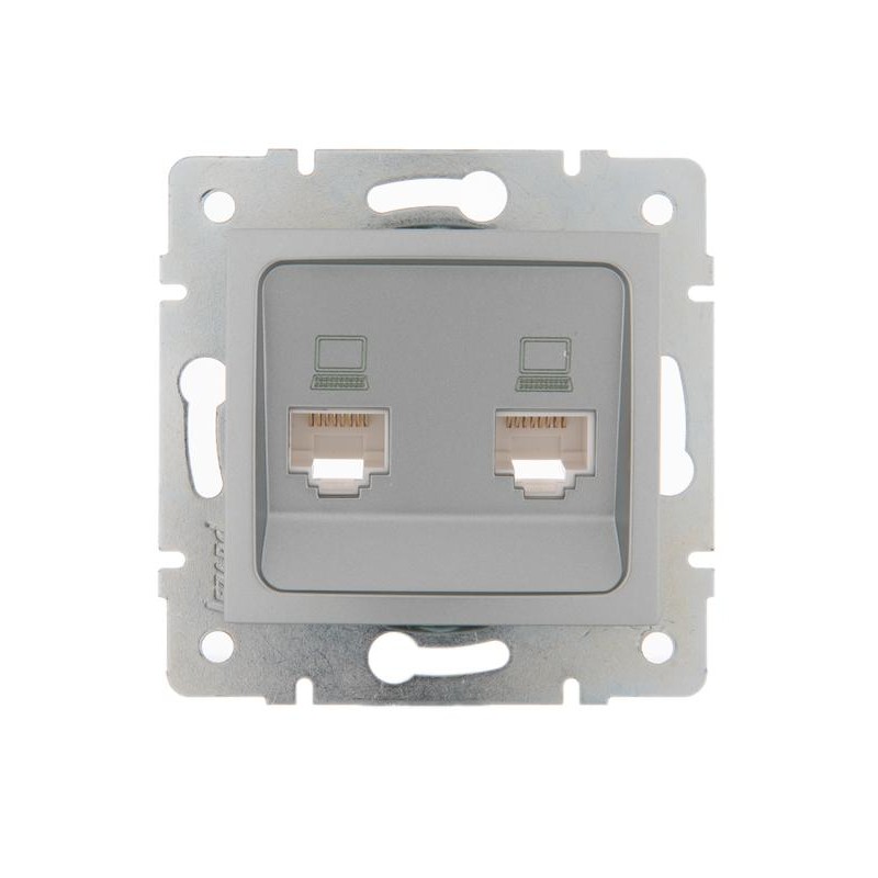 Розетка компьютерная + телефонная 2-м СП Karina RJ45 + RJ11 механизм матов. серебр. LEZARD 707-4388-143