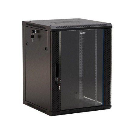 Шкаф настенный TWB-2745-GP-RAL9004 19дюйм. 27U 1304х600х450мм стекл. дверь с перфорацией по бокам ручка с замком с возмож. устан