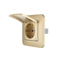 Розетка 1-м СП ASTI 16А IP20 с заземл. с крышкой термопласт в сборе золото. LEZARD 7081-3636-123В
