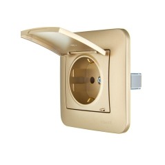 Розетка 1-м СП ASTI 16А IP20 с заземл. с крышкой термопласт в сборе золото. LEZARD 7081-3636-123В