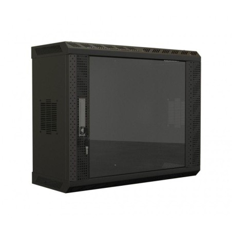 Шкаф настенный (19дюйм) 9U 480х600х250 со стеклянной дверью несъемные боковые панели (RAL 9004) (собранный) TWS-0925-GP-RAL9004 