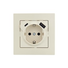 Розетка 1-м СП Vesna с заземл. с заряд. устройством USB + тип C механизм крем. LEZARD 742-0388-181TC