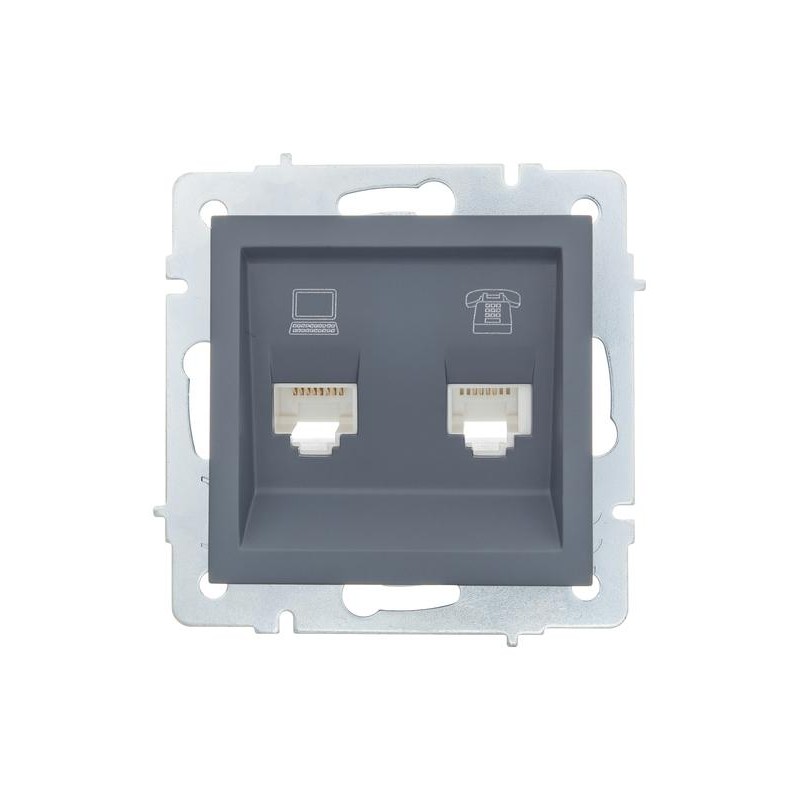 Розетка компьютерная + телефонная 2-м СП Vesna механизм графит LEZARD 742-3488-143 Розетка компьютерная + телефонная 2-м СП Vesna механизм графит LEZARD 742-3488-143