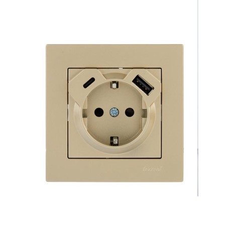Розетка с заземл. TC+USB разъем VESNA зол. LEZARD 742-3688-181TC