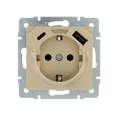 Розетка с заземл. TC+USB разъем VESNA зол. LEZARD 742-3688-181TC