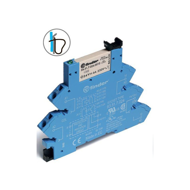 Реле модульное интерфейсное 1 перек. контакт 6А 250В 240В AC/DC FINDER 386102400060