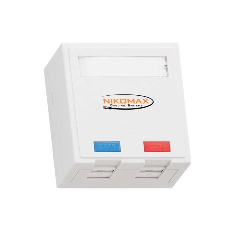 Розетка 2 порта кат.6 (класс E) 250МГц RJ45/8P8C FT-TOOL/110/KRONE T568A/B неэкран. со шторками бел. NIKOMAX NMC-WO2UE2-FT-ST-WT