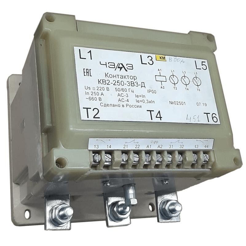 Контактор вакуумный КВ-2-250-3-ДВ3 250А кат. 380В AC 4НО+4НЗ ЧЭАЗ A8119-T99052582 Контактор вакуумный КВ-2-250-3-ДВ3 250А кат. 380В AC 4НО+4НЗ ЧЭАЗ A8119-T99052582