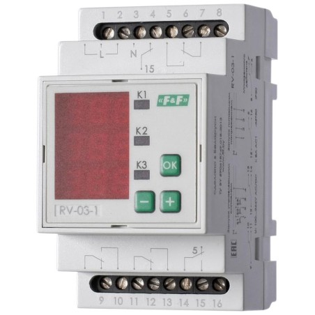 Реле времени RV-03-1 4х8А 100-264В AC/DC 4NO/NC IP20 многофункц. 3-х канал. 9 режимов работы с входами START диапазон выдержки в