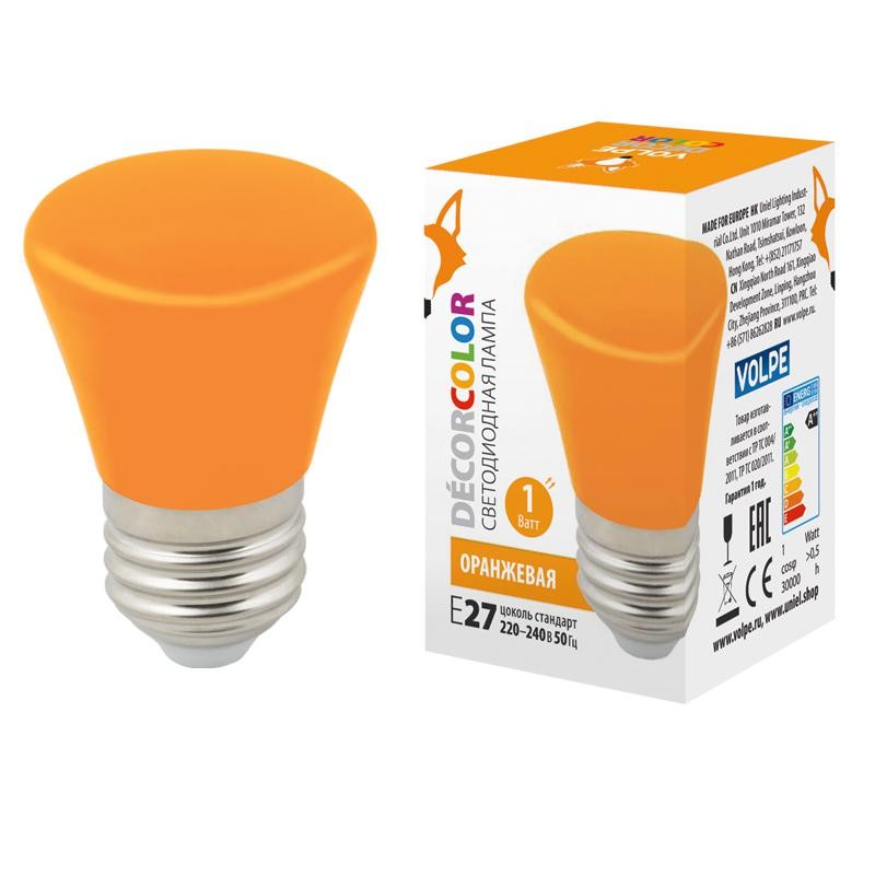 Лампа светодиодная LED-D45-1W/ORANGE/E27/FR/С BELL Колокольчик 1Вт матовая оранж. E27 декоративная (упак. картон) Volpe UL-00005