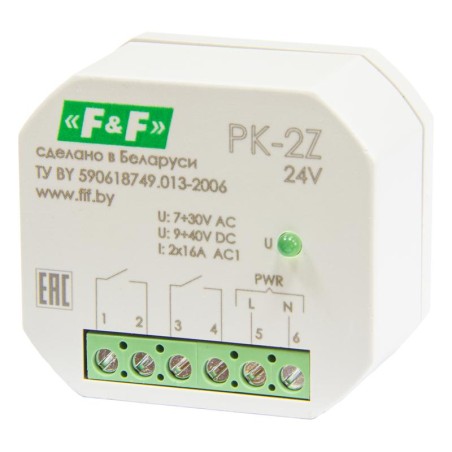 Реле промежуточное PK-2Z/24 7-30 AC 9-40 DC 16А для установки в монтажную коробку d60мм 2NO IP20 F@F EA06.001.048