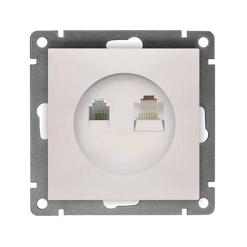Розетка компьютерная + телефонная 2-м СП Афина механизм жемчуг Universal A0052-OBr Розетка компьютерная + телефонная 2-м СП Афина механизм жемчуг Universal A0052-OBr