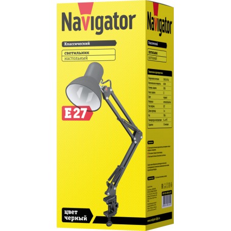 Светильник 61 645 NDF-C012-60W-BL-E27 на струбцине черн. E27 Navigator 61645
