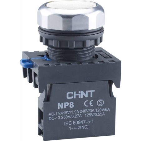 Кнопка управления NP8-11BND/1 подсвет. самовозв. AC110-230В(LED) 1НО+1НЗ IP65 (R) бел. CHINT 667551