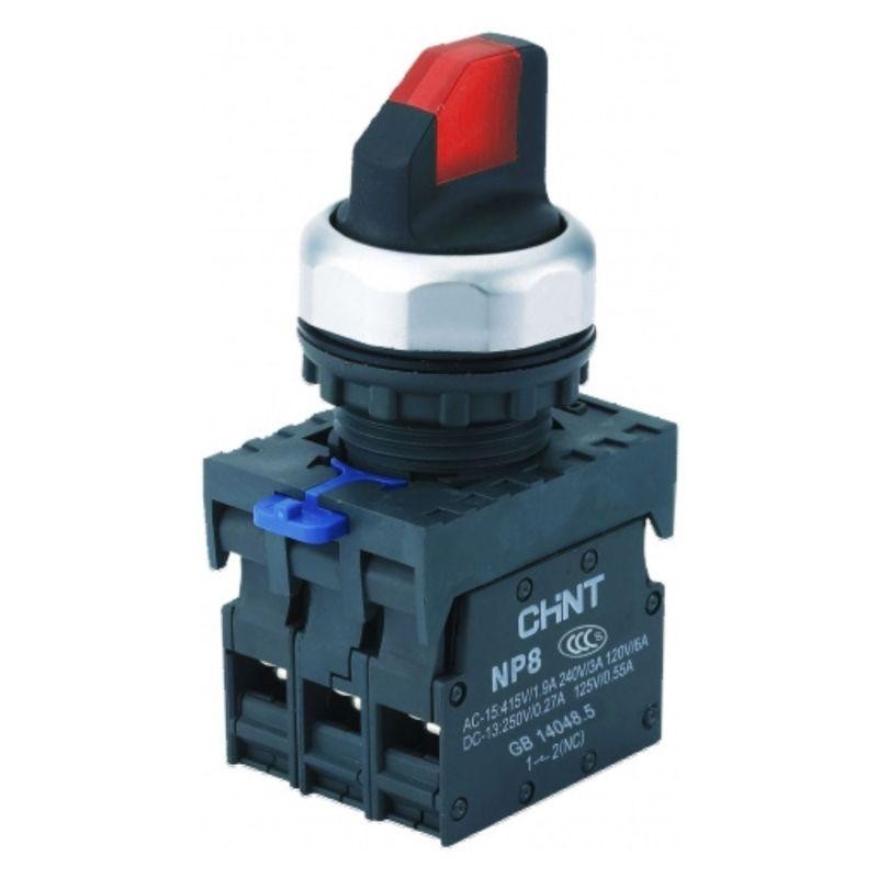 Переключатель с подсветкой NP8-02XD/313 3 полож. фикс. AC110-230В(LED) 2НЗ IP65 (R) красн. CHINT 667575 Переключатель с подсветкой NP8-02XD/313 3 полож. фикс. AC110-230В(LED) 2НЗ IP65 (R) красн. CHINT 667575