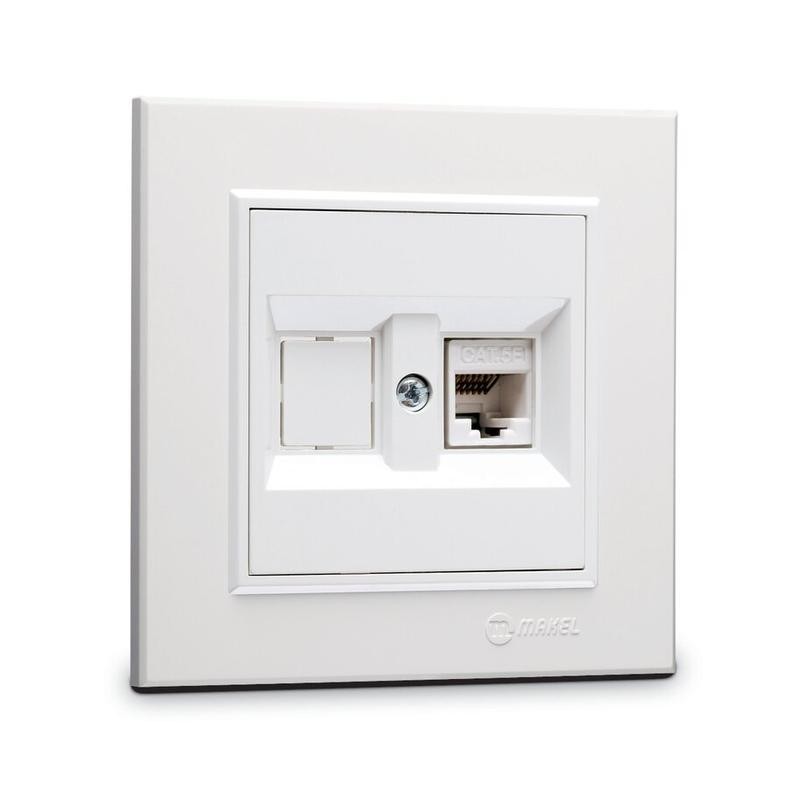 Розетка компютерная CAT5 + гнездо СП Karea IP20 бел. Makel 56001035 Розетка компютерная CAT5 + гнездо СП Karea IP20 бел. Makel 56001035