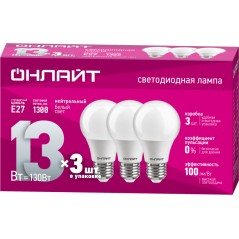 Лампа светодиодная 90 605 OLL-A60-13-230-4K-E27-PACK3 ОНЛАЙТ 90605