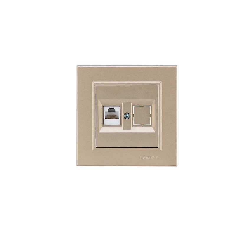 Розетка компьютерная+гнездо СП Karea 16А IP20 CAT 5 латунь Makel 56057035 Розетка компьютерная+гнездо СП Karea 16А IP20 CAT 5 латунь Makel 56057035