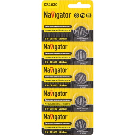 Элемент питания литиевый CR1620 94 780 NBT-CR1620-BP5 (блист.5шт) Navigator 94780
