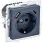 Розетка BRITE РЮш11-1-БрМ 16А с USB A+C 18Вт с заземл. защ. шторки механизм маренго IEK BR-R14-16-U22-018-K35