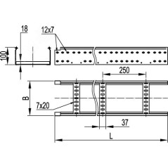 Лоток лестничный 200х100 L6000 сталь 1.5мм DKC LA1020