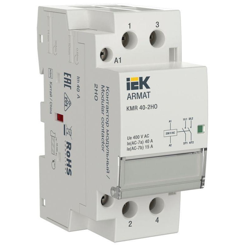 Контактор модульный KMR 40А 230В AC 2НО ARMAT IEK AR-KMR10-040-20-230 Контактор модульный KMR 40А 230В AC 2НО ARMAT IEK AR-KMR10-040-20-230