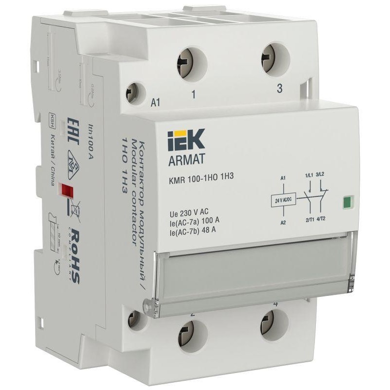 Контактор модульный KMR 100А 24В AC/DC 1НО 1НЗ ARMAT IEK AR-KMR20-100-11-024 Контактор модульный KMR 100А 24В AC/DC 1НО 1НЗ ARMAT IEK AR-KMR20-100-11-024