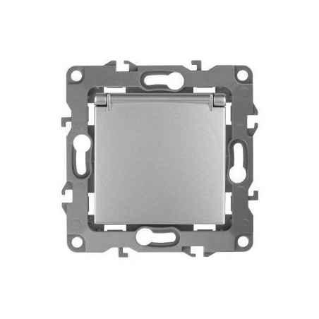 Розетка 1-м СП Эра12 12-2103-03 16А IP20 16AX 250В 2P+E Schuko защ. шторки с крышкой механизм алюм. Эра Б0014695