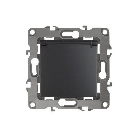 Розетка 1-м СП Эра12 12-2103-05 16А IP20 16AX 250В 2P+E Schuko защ. шторки с крышкой механизм антрацит Эра Б0014697