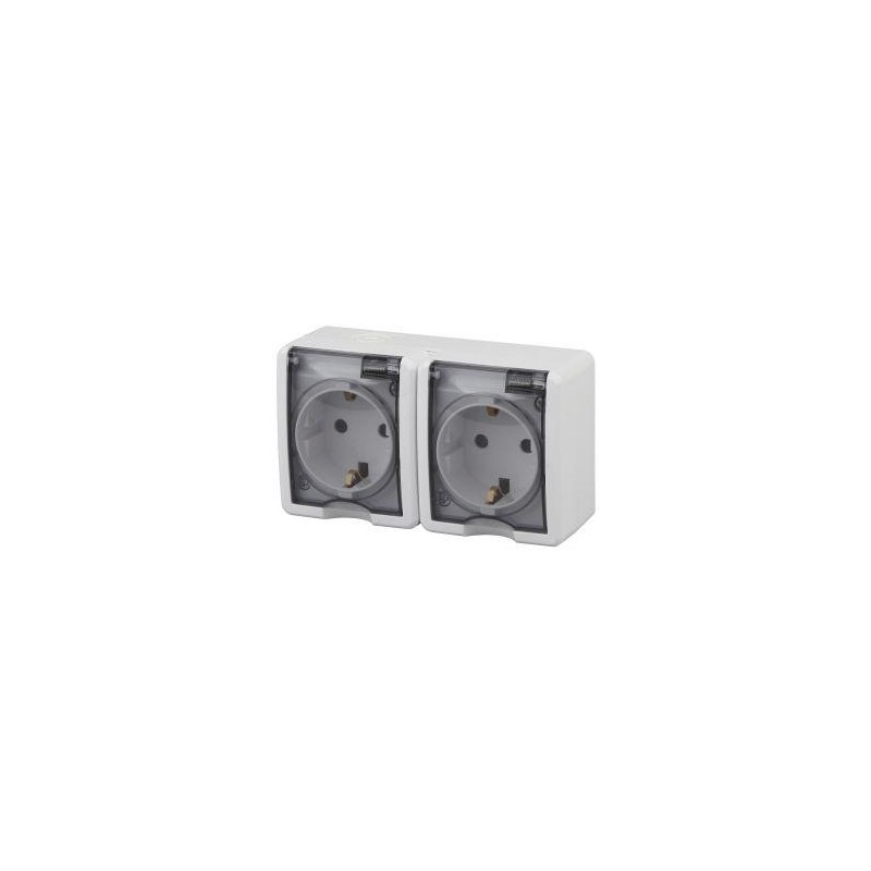 Розетка 2-м ОП Эра Эксперт 11-2404-01 16А IP54 16AX 250В 2х2P+E защ. шторки бел. Эра Б0020718